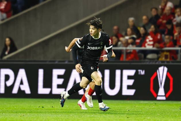 Yuito Suzuki (Freiburg), APRIL 30, 2026 - Football Soccer : UEFA Europa League Semi-finals 1st leg match between SC Braga - SC Freiburg at the Estadio Municipal de Braga in Braga, Portugal. Noxthirdxpartyxsales  aflo_328820618
