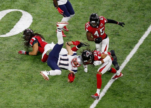 February 05, 2017 New England Patriots wide receiver Julian Edelman (11) gets tackled by Atlanta Falcons corner back Jalen Collins (32) Super Bowl LI between the New England Patriots and the Atlanta Falcons at NRG Stadium in Houston, Texas. Charles Baus CSM Copyright: xCharlesxBausx