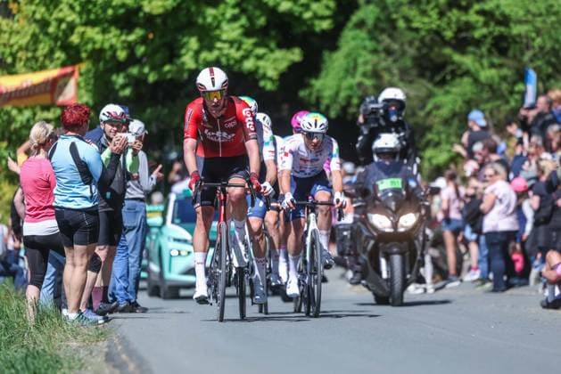 Radsport UCI WorldTour Men Elite 63. Eschborn-Frankfurt am 01.05.2026 Jonas Rutsch ( Lotto IntermarchÃ ) führt die Ausreisergruppe am Burgweg an