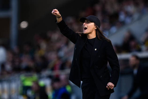 260501 Coach Elena Sadiku of Häcken during the UEFA Women s Europa Cup final between Häcken and Hammarby on May 1, 2026 in Göteborg. Photo: Daniel Stiller BILDBYRAN kod DS DS0574 fotboll football soccer fotball europa cup häcken hammarby uefa womens europa cup dam bbeng jubel Copyright: DANIELxSTILLER BB260501DS007