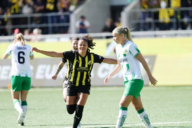 GOTHENBURG, SWEDEN 20260501 Häcken s Felicia Schröder celebrates after 1-0 during Friday s decisive final in the European Cup between BK Häcken and Hammarby at Nordic Wellness arena. GÖTEBORG SWEDEN x9200x