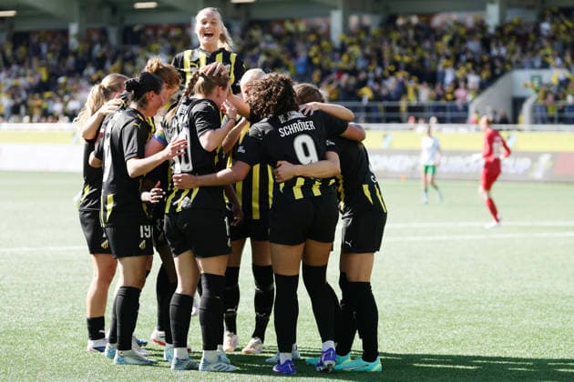 GOTHENBURG, SWEDEN 20260501 Häcken s Felicia Schröder celebrates after 1-0 during Friday s decisive final in the European Cup between BK Häcken and Hammarby at Nordic Wellness arena. GÖTEBORG SWEDEN x9200x