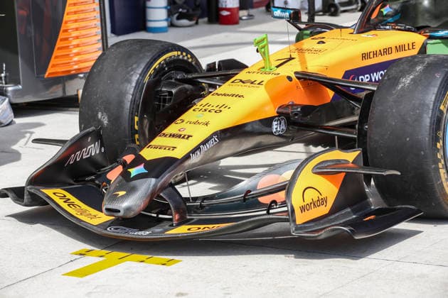 F1 - MIAMI GRAND PRIX 2026 McLaren F1 Team MCL40, mechanical detail front wing aerodynamism, aerodynamic, aerodynamics during the Formula 1 Miami Grand Prix 2026, 4th round of the 2026 Formula One World Championship, WM, Weltmeisterschaft from May 1 to 3, 2026 on the Miami International Autodrome, in Miami Gardens, USA - Miami GardensUnited States  Copyright: xXavixBonillax