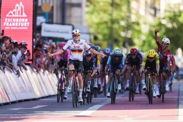 Radsport UCI WorldTour Men Elite 63. Eschborn-Frankfurt am 01.05.2026 Jubel zum Sieg durch Georg Zimmermann ( Lotto Intermarche )