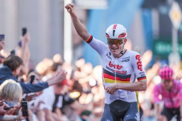 Radsport UCI WorldTour Men Elite 63. Eschborn-Frankfurt am 01.05.2026 Jubel zum Sieg durch Georg Zimmermann ( Lotto Intermarche )