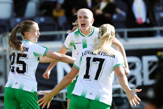 GÖTEBORG, SVERIGE 20260501 Hammarbys Elin Sorum kvitterar till 2-2 under fredagens avgörande final i Europa Cup mellan BK Häcken och Hammarby pa Nordic Wellness arena. GÖTEBORG SVERIGE x9200x