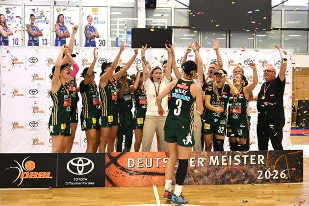 Basketball Toyota 1. Damen Bundesliga Finale um die Deutsche Meisterschaft 4. Spiel BC Pharmaserv Marburg - Rutronik Stars Keltern am 01.05.2026 in der Sporthalle am Georg-Gaßmann Stadion in Marburg Deutscher Meister DFL regulations prohibit any use of photographs as image sequences and or quasi-video.
