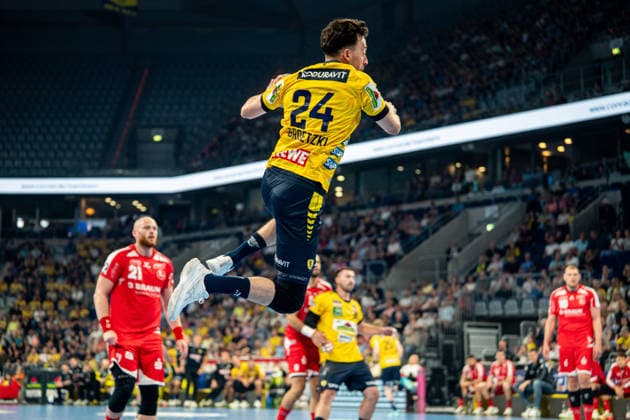 01.05.2026, xdaymx, Handball Daikin HBL, Rhein Neckar Loewen - MT Melsungen Patrick Groetzki (Rhein-Neckar Löwen) mit einem erfolgreichen Abschluss (DFL DFB REGULATIONS PROHIBIT ANY USE OF PHOTOGRAPHS as IMAGE SEQUENCES and or QUASI-VIDEO) Mannheim