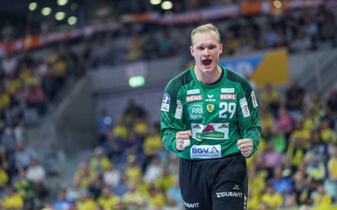 GER, Mannheim, Rhein-Neckar Löwen vs MT Melsungen, Daikin Handball-Bundesliga, Handball, HBL, Spielzeit 2025 2026, SAP Arena, 30. Spieltag im Bild: David Späth (Rhein‘Neckar Löwen 29), Parade, Jubel, Emotionen DFB DFL REGULATIONS PROHIBIT ANY USE OF PHOTOGRAPHS AS IMAGE SEQUENCES AND OR QUASI-VIDEO, 01.05.2026 Copyright: HMBxMedia HendrikxHamelau
