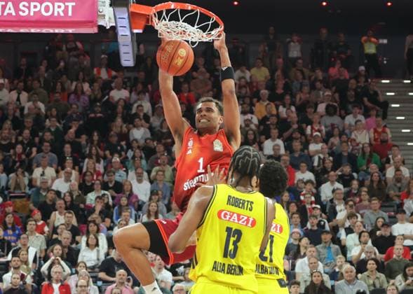 Bayerns 1 Oscar DA SILVA. Basketball: Bayern - Berlin. Bundesliga, FC Bayern Basketball - ALBA Berlin, 27.Spieltag, Saison 2025-2026, 1.05.2026, in Muenchen, S A P G A R D E N, Deutschland. Quelle Copyright Credit : Oryk HAIST