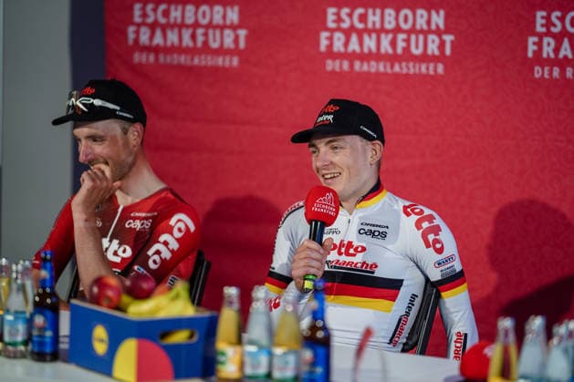 Pressekonferenz: Georg Zimmermann siegt beim Radklassiker Eschborn-Frankfurt 01.05.26: Georg Zimmermann siegt beim Radrennen Eschborn-Frankfurt. Erster deutscher Sieger seit Pascal Ackermann (2019) bzw. John Degenkolb (2011). Frankfurt Alte Oper Hessen Deutschland