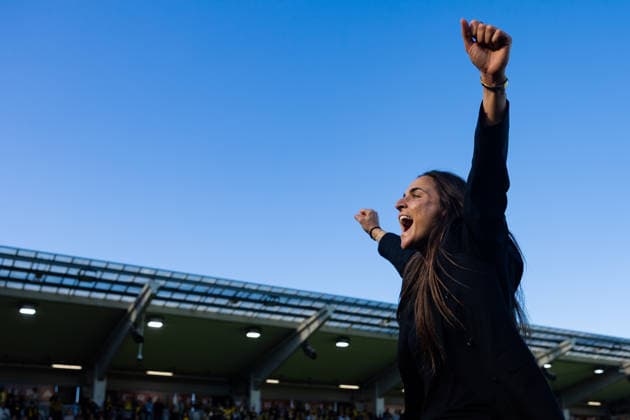 260501 Head coach Elena Sadiku of Häcken celebrates after the UEFA Women s Europa Cup final between Häcken and Hammarby on May 1, 2026 in Göteborg. Photo: Michael Erichsen BILDBYRAN COP 89 DS0574 bbeng dam europa cup football fotball fotboll hammarby häcken soccer uefa womens europa cup jubel Copyright: MICHAELxERICHSEN BB260501MI188