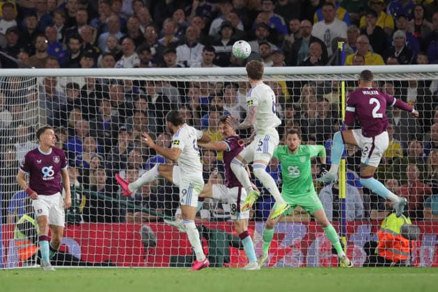 Leeds United v Burnley, Premier League Joe Rodon of Leeds United heads the ball during the Premier League match between Leeds United and Burnley at Elland Road, Leeds, UK on 1 May 2026. Leeds Elland Road West Yorkshire UK Editorial use only DataCo restrictions apply See www.football-dataco.com , Copyright: xAlunxRobertsx PSI-24184-0104