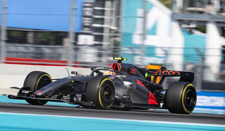 May 1, 2026, Miami, Florida, USA: 5 Audi Driver GABRIEL BORTOLETO going into turn 8 during the sprints F1 Crypto Miami GP 2026  - ZUMAm147 20260501_zap_m147_029 Copyright: xHossxMcBainx