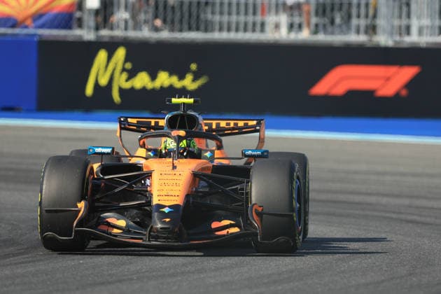 RECORD DATE NOT STATED 1st May 2026; Miami International Autodrome, Miami, Florida, United States of America; 2026 FIA Formula 1 Miami Grand Prix; Sprint Qualifying;Lando Norris (1) of Great Britain and McLaren Mastercard F1 Team exits turn 1 JeffxRobinson