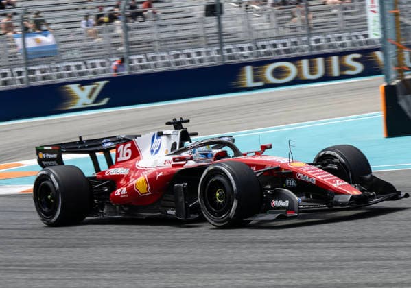 May 1, 2026, Miami, Florida, USA: 16 Ferrari Driver CHARLES LECLERC going into turn 12 during the warm up session F1 Crypto Miami GP 2026  - ZUMAm147 20260501_zap_m147_017 Copyright: xHossxMcBainx