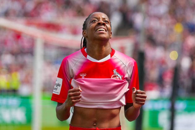 02.05.2026, xydrx, Frauen, Fußball, 1.Frauen-Bundesliga, 1.FC Köln - SV Werder Bremen, Saison 2025 2026, RheinEnergieSTADION: Torjubel nach dem Tor zum 1:0 für den FC Köln durch Torschützin Lydia Andrade (FC Köln, 17) DFB regulations prohibit any use of photographs as image sequences and or quasi-video. Copyright: HMBxMedia YannisxDreimann