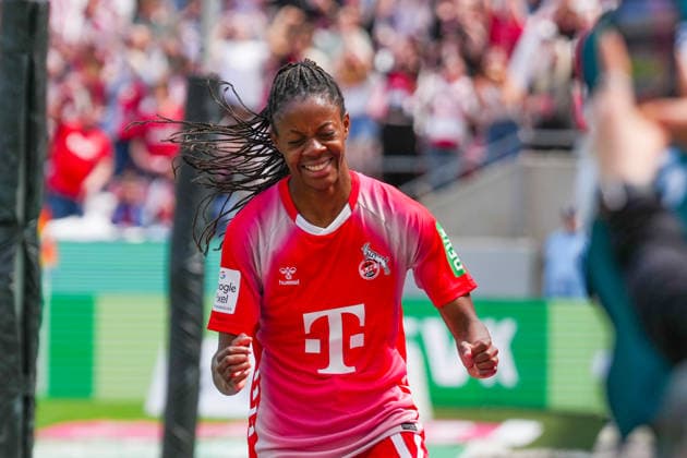 02.05.2026, xydrx, Frauen, Fußball, 1.Frauen-Bundesliga, 1.FC Köln - SV Werder Bremen, Saison 2025 2026, RheinEnergieSTADION: Torjubel nach dem Tor zum 1:0 für den FC Köln durch Torschützin Lydia Andrade (FC Köln, 17) DFB regulations prohibit any use of photographs as image sequences and or quasi-video. Copyright: HMBxMedia YannisxDreimann