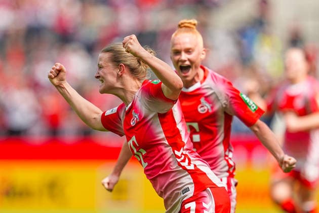 02.05.2026, xydrx, Frauen, Fußball, 1.Frauen-Bundesliga, 1.FC Köln - SV Werder Bremen, Saison 2025 2026, RheinEnergieSTADION: Torjubel nach dem Tor zum 2:0 für den FC Köln durch Torschützin Anna-Lena Stolze (FC Köln, 7) zusammen mit Laura Vogt (FC Köln, 8) DFB regulations prohibit any use of photographs as image sequences and or quasi-video. Copyright: HMBxMedia YannisxDreimann