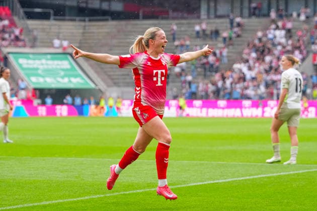 02.05.2026, xydrx, Frauen, Fußball, 1.Frauen-Bundesliga, 1.FC Köln - SV Werder Bremen, Saison 2025 2026, RheinEnergieSTADION: Torjubel nach dem Tor zum 3:0 für den FC Köln durch Torschützin Sandra Maria Jessen (FC Köln, 6) DFB regulations prohibit any use of photographs as image sequences and or quasi-video. Copyright: HMBxMedia YannisxDreimann