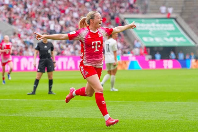 02.05.2026, xydrx, Frauen, Fußball, 1.Frauen-Bundesliga, 1.FC Köln - SV Werder Bremen, Saison 2025 2026, RheinEnergieSTADION: Torjubel nach dem Tor zum 3:0 für den FC Köln durch Torschützin Sandra Maria Jessen (FC Köln, 6) DFB regulations prohibit any use of photographs as image sequences and or quasi-video. Copyright: HMBxMedia YannisxDreimann