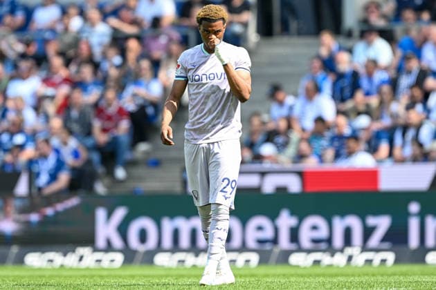 2. Bundesliga - 25 26 - Arminia Bielefeld - VfL Bochum am 02.05.2026 in der SchücoArena in Bielefeld Farid Alfa-Ruprecht (Bochum) unzufrieden, enttäuscht, enttaeuscht, niedergeschlagen.
