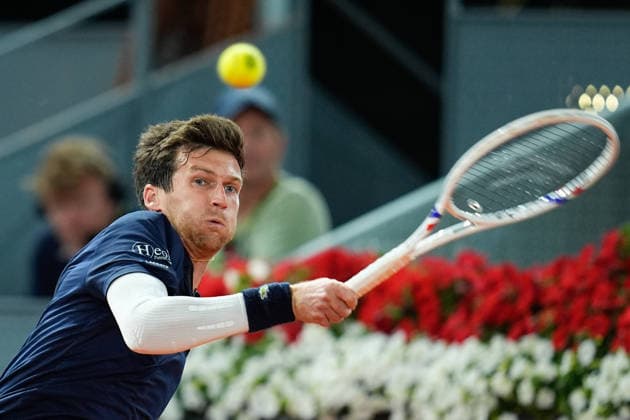 May 2, 2026, Madrid, Madrid, Spain: Manuel Guinard of France plays with Guido Andreozzi of Argentina against Harri Heliovaara of Finland and Henry Patten of Great Britain during the Men s Doubles Final of Mutua Madrid Open 2026 at La Caja Magica on May 02, 2026 in Madrid, Spain. Mutua Madrid Open 2026 - Day 13  - ZUMAa181 20260502_zaa_a181_081 Copyright: xDennisxAgyemanx