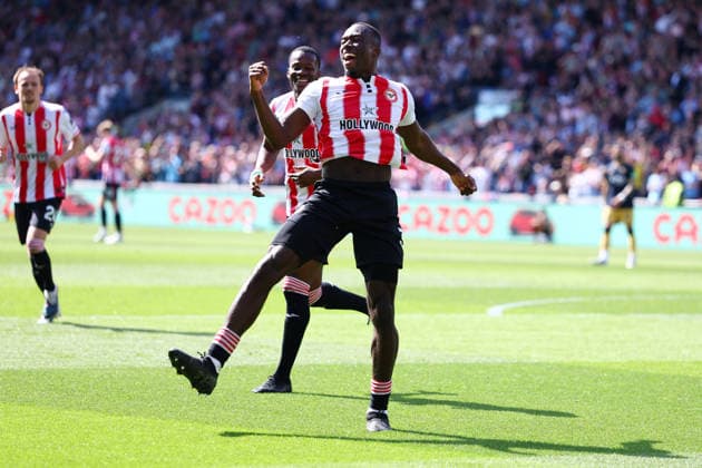 London, England, 2nd May 2026. Michael Kayode of Brentford celebrates after scoring to make it 1-0 during the Brentford vs West Ham United Premier League match at Gtech Community Stadium, London. Picture credit should read: Paul Terry Sportimage EDITORIAL USE ONLY. No use with unauthorised audio, video, data, fixture lists, club league logos or live services. Online in-match use limited to 120 images, no video emulation. No use in betting, games or single club league player publications. SPI_013_PT_Brentford_West_Ham SPI-4773-0013