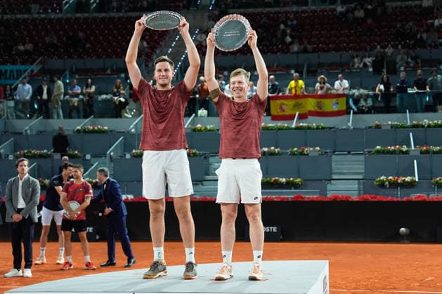 May 2, 2026, Madrid, Madrid, Spain: Harri Heliovaara of Finland and Henry Patten of Great Britain pose for a photo with their Men s Doubles Final winners trophies following their victory against Manuel Guinard of France and Guido Andreozzi of Argentina during the Men s Doubles Final of Mutua Madrid Open 2026 at La Caja Magica on May 02, 2026 in Madrid, Spain. Mutua Madrid Open 2026 - Day 13  - ZUMAa181 20260502_zaa_a181_090 Copyright: xDennisxAgyemanx