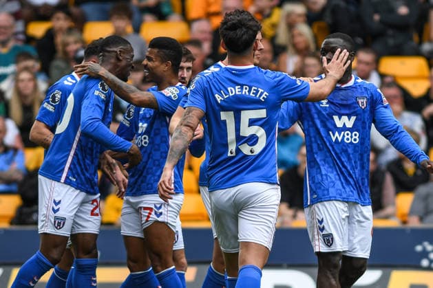 Wolverhampton Wanderers v Sunderland, English Premier League, Football, Molineux, Wolverhampton, UK - 2 May 2024 Sunderland s Nordi Mukiele (L) celebrates with team mates after scoring the opening goal , UK NEWSPAPERS OUT Copyright: xRichardxBowcottx