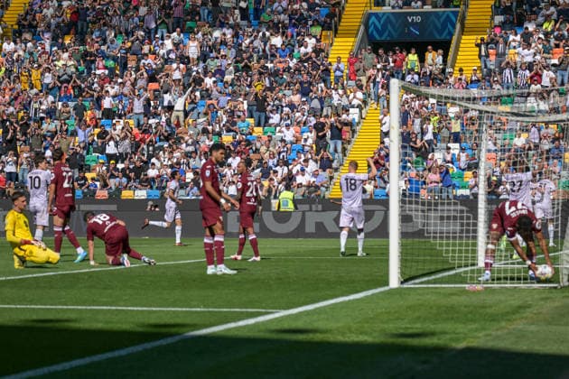 Udinese s Thomas Kristensen scores a goal during Udinese Calcio vs Torino FC, Italian soccer Serie A match in Udine, Italy, May 02 2026  Copyright: xAlessioxMarini IPAxSportx xipa-agency.netx xx IPA_74376423 IPA_Agency_IPA74376423
