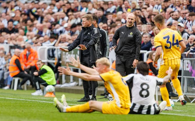 2nd May 2026; St James Park, Newcastle, England; Premier League Football, Newcastle United versus Brighton and Hove Albion; Newcastle United Manager Eddie Howe calls for calm WMxSportsxMedia