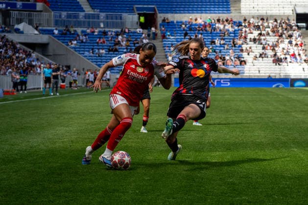 OL Lyonnes - Arsenal à Décines-Charpieu le 2 mai 2026. Nicolas Liponne MAXPPP - Décines-Charpieu 02 05 2026 Jule Brand lors du match de football entre l OL Lyonnes (Lyon) et Arsenal Women Football Club dans le cadre de la demi-finale retour de la ligue des champions féminin au Groupama Stadium à Décines-Charpieu le 2 mai 2026. Soccer match between OL Lyonnes (Lyon) and Arsenal Women s Football Club in the second leg of the Women s Champions League semifinals at Groupama Stadium in Décines-Charpieu on May 2, 2026. Décines-Charpieu Auvergne Rhône-Alpes France  Copyright: xMAXPPPxNicolasxLiponnex NLP202605029433 NLP202605029433