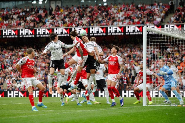 Premier League 2025 26 Arsenal v Fulham FC Emirates Stadium 02.05.2026 Calvin Bassey of Fulham heads clear Premier League 2025 26 Arsenal v Fulham FC Emirates Stadium 02.05.2026 Photograph By Marc Aspland The Times  Copyright: xMarcxAsplandx NINTCHDBPICT001077817495