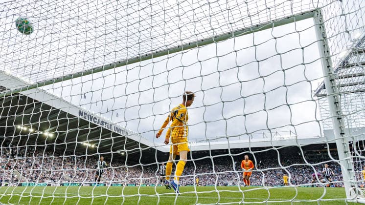 2nd May 2026; St James Park, Newcastle, England; Premier League Football, Newcastle United versus Brighton and Hove Albion; Harvey Barnes of Newcastle United scores in the 95th minute to make it 3-1 to Newcastle United WMxSportsxMedia