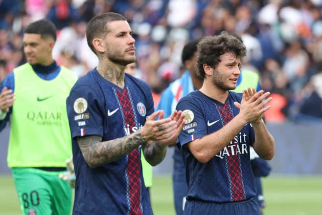 FOOTBALL : Paris Saint Germain Vs FC Lorient - Ligue 1 - 02 05 2026 Lucas Hernandez (PSG) - Joao Neves (PSG) ParisFrance  Copyright: xMichaelxBaucherx