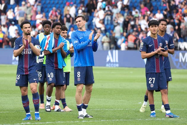 FOOTBALL : Paris Saint Germain Vs FC Lorient - Ligue 1 - 02 05 2026 Warren Zaire-Emery (PSG) - Fabian Ruiz (PSG) - Dro Fernandez (PSG) - Senny Mayulu (PSG) - Ibrahim Mbaye (PSG) ParisFrance  Copyright: xMichaelxBaucherx
