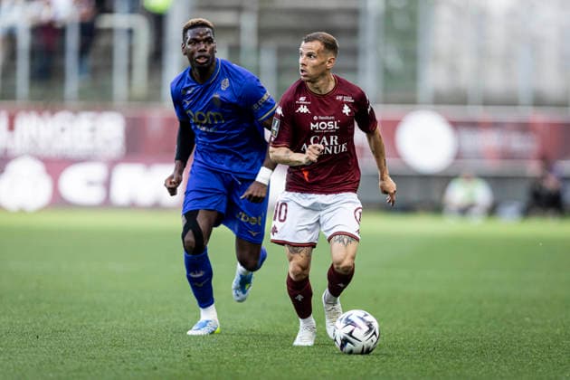 FOOTBALL : Metz FC vs AS Monaco - ligue 1 - Metz - 02 05 2026 Gauthier Hein 10 (FC Metz) et Paul Pogba 8 (AS Monaco)  Copyright: xelyxandroxcegarrax