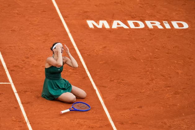 May 2, 2026, Madrid, Madrid, Spain: Marta Kostyuk of Ukraine celebrates the victory against Mirra Andreeva of Russia during the Women s Singles Final of Mutua Madrid Open 2026 at La Caja Magica on May 02, 2026 in Madrid, Spain. Madrid Spain - ZUMAa181 20260502_zaa_a181_194 Copyright: xDennisxAgyemanx