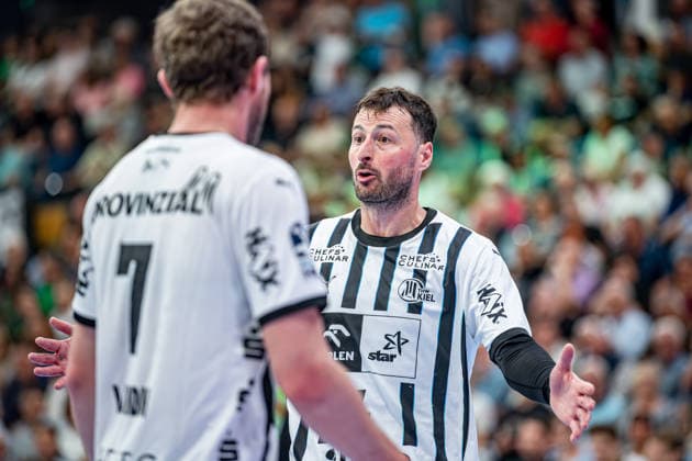 Handball Bundesliga; HSG Wetzlar - THW Kiel, 02.05.26 Domagoj Duvnjak (THW Kiel, 4), Magnus Landin Jacobsen (THW Kiel, 7) Handball Bundesliga; HSG Wetzlar - THW Kiel: Wetzlar, 02.05.26 Copyright: xBEAUTIFULxSPORTS Roeczeyx