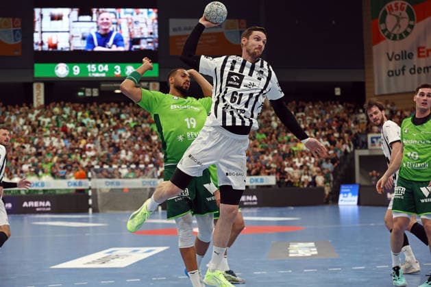 02.05.2026, xovx, Handball Daikin Handball Bundesliga, HSG Wetzlar - THW Kiel v.l. Philipp Ahouansou (HSG Wetzlar), Hendrik Pekeler (THW Kiel) Wetzlar Buderus-Arena Hessen Deutschland (DE)