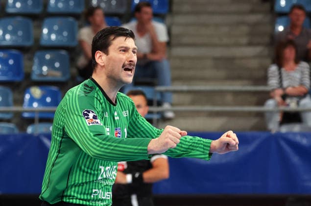02.05.2026, Deutschland, Bietigheim, Handball 2. Bundesliga, SG BBM Bietigheim vs. VfL Eintracht Hagen, Martin Tomovski (BBM) jubelt, Jubel