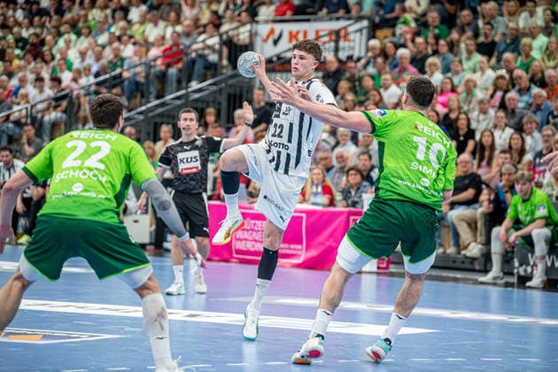 Handball Bundesliga; HSG Wetzlar - THW Kiel, 02.05.26 Rasmus Ankermann (THW Kiel, 22), Josip Simic (HSG Wetzlar, 10), Jona Schoch (HSG Wetzlar, 22) Handball Bundesliga; HSG Wetzlar - THW Kiel: Wetzlar, 02.05.26 Copyright: xBEAUTIFULxSPORTS Roeczeyx