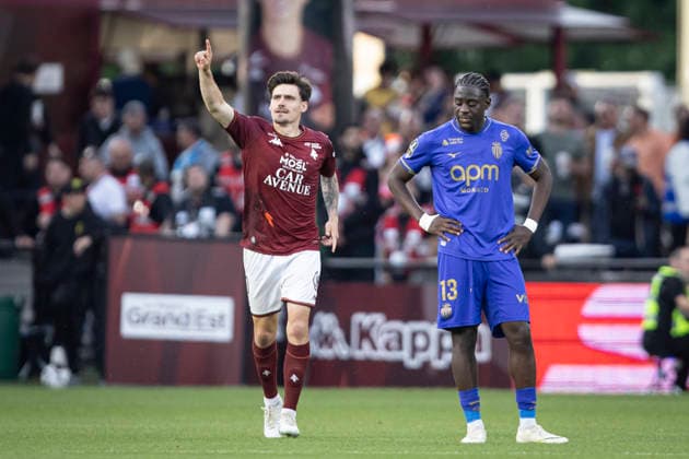 FOOTBALL : Metz FC vs AS Monaco - ligue 1 - Metz - 02 05 2026 Joie des joueurs de l equipe de Metz FC pres le but de Jessy Deminguet  Copyright: xelyxandroxcegarrax