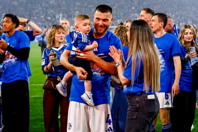 Hasan Kurucay of FC Schalke 04 looks on and celebrate winning the league title FC Schalke 04 v Fortuna Dusseldorf, 2. Bundesliga, FC Schalke 04 v Fortuna Dusseldorf, Veltins-Arena, May 2, 2026, Gelsenkirchen, Germany.