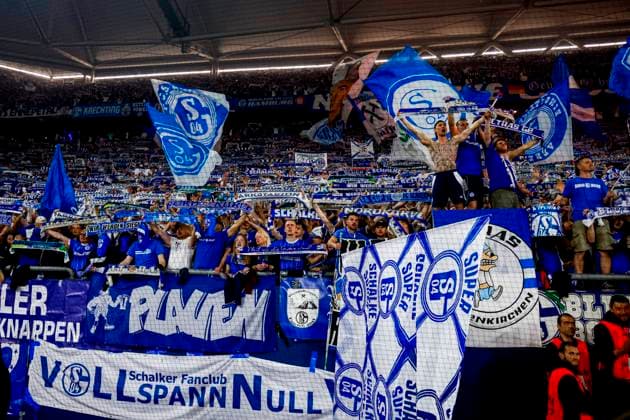 supporters of FC Schalke 04 celebrate winning the league title FC Schalke 04 v Fortuna Dusseldorf, 2. Bundesliga, FC Schalke 04 v Fortuna Dusseldorf, Veltins-Arena, May 2, 2026, Gelsenkirchen, Germany.