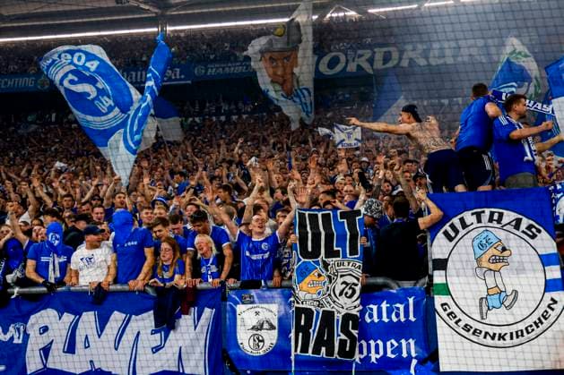 supporters of FC Schalke 04 celebrate winning the league title FC Schalke 04 v Fortuna Dusseldorf, 2. Bundesliga, FC Schalke 04 v Fortuna Dusseldorf, Veltins-Arena, May 2, 2026, Gelsenkirchen, Germany.