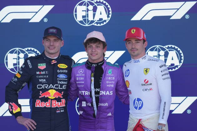 Formula 1 Crypto.com Miami Grand Prix 2026 02.05.2026, Miami International Autodrome, Miami, Formula 1 Crypto.com Miami Grand Prix 2026 ,im Bild Poleposition für Andrea Kimi Antonelli (ITA), Mercedes-AMG Petronas Formula One Team, 2.Startplatz für Max Verstappen (NLD), Oracle Red Bull Racing, 3.Startplatz für Charles Leclerc (MCO), Scuderia Ferrari HP.