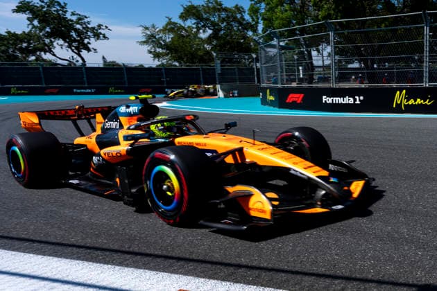 British Formula One driver Lando Norris of McLaren F1 Team participates in qualifying for the Formula One Miami Grand Prix at the Miami International Autodrome in Miami Gardens, Florida on Saturday, May 2, 2026.  MIA2026050275 GREGxNASH