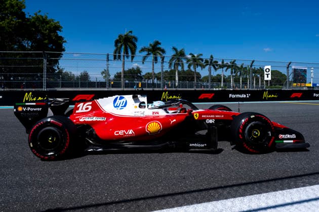 Monaco s Formula One driver Charles Leclerc of Scuderia Ferrari participates in qualifying for the Formula One Miami Grand Prix at the Miami International Autodrome in Miami Gardens, Florida on Saturday, May 2, 2026.  MIA2026050279 GREGxNASH